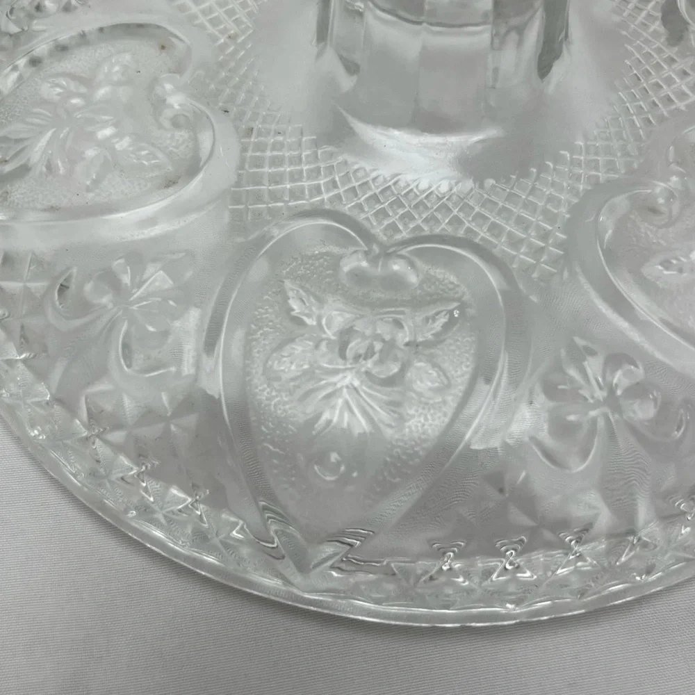 Vintage Pressed Malaysia Glass Candy Dish with Lid Heart Rose Design